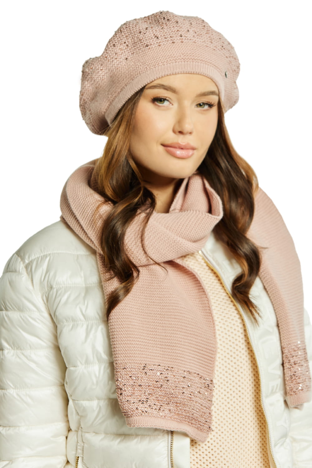 Beret Damski, Model: Piwonia, Kolor: różowy, Skład materiału: 50% Akryl; 20% Wełna; 15% Poliamid; 15% Poliester, Przeznaczenie: Jesień/Zima, Rozmiar: Uniwersalny (54-60)