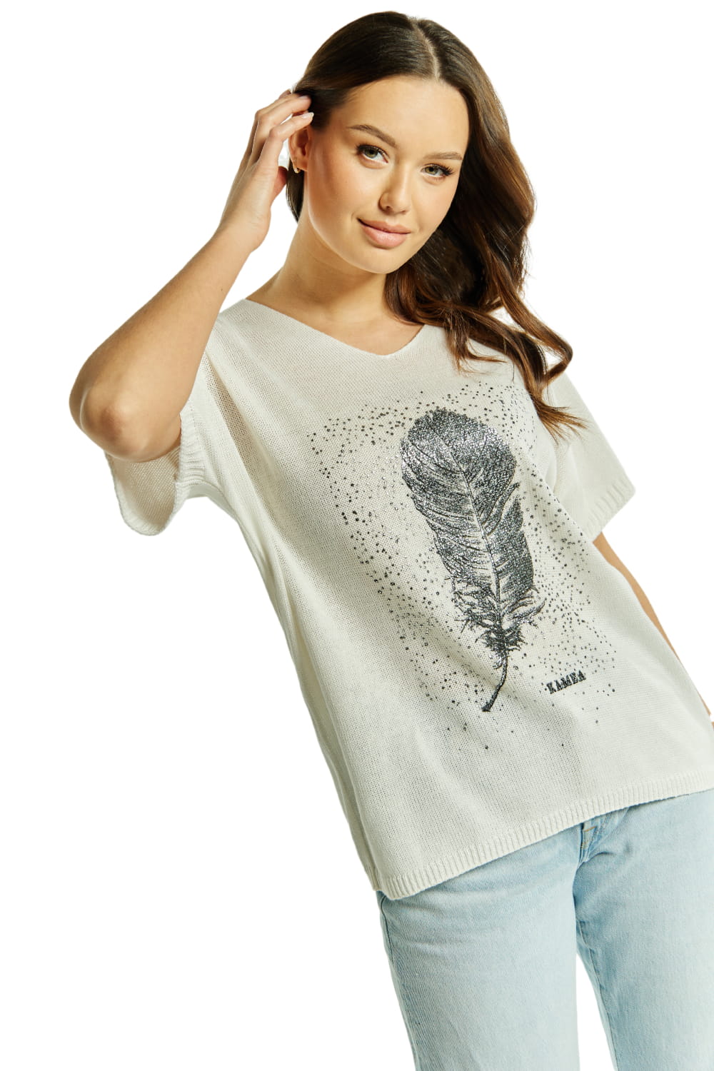 Sweter Damski, Model: Sw-Paloma-Uni, Kolor: biały, Skład materiału: 50% Bawełna ; 50% Akryl