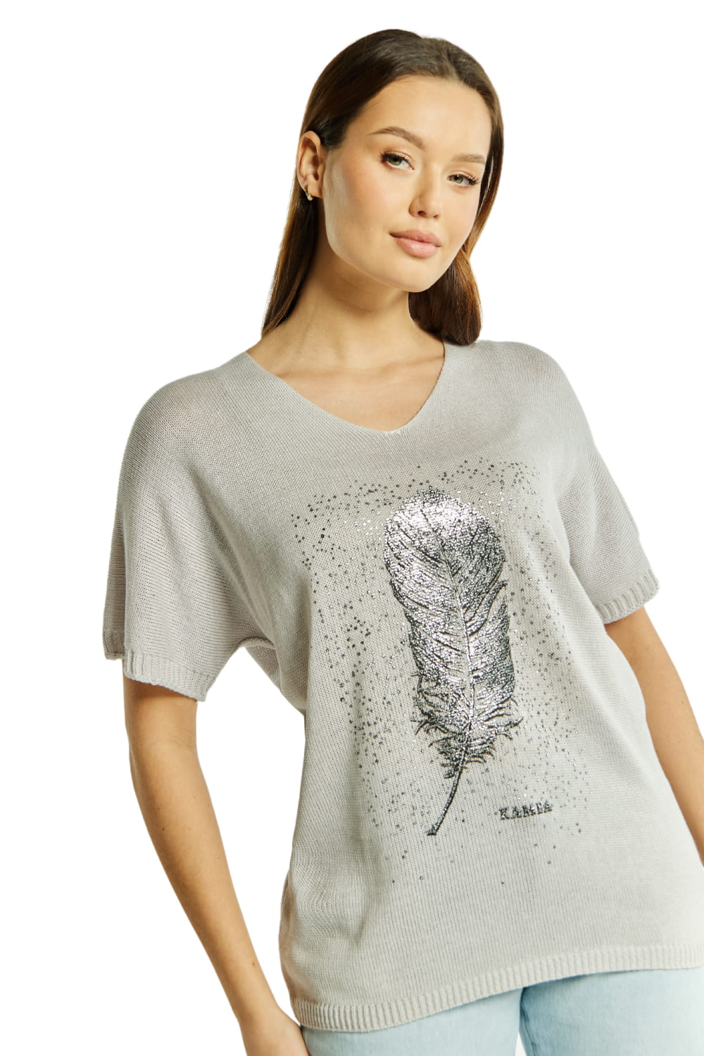 Sweter Damski, Model: Sw-Paloma-Uni, Kolor: jasny szary, Skład materiału: 50% Bawełna ; 50% Akryl