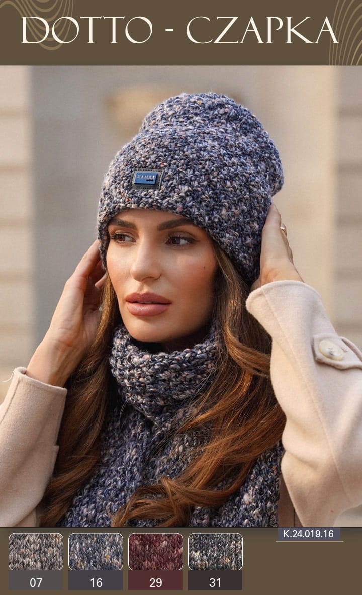 Čepice, Model: Dotto, Barva: džínová, Složení materiálu: 46% Poliakryl; 20% Vlna; 17% Viskóza; 17% Polyester, Určení: Podzim/Zima, Velikost: Univerzální (54-60) (Čepice, fotografie 4)