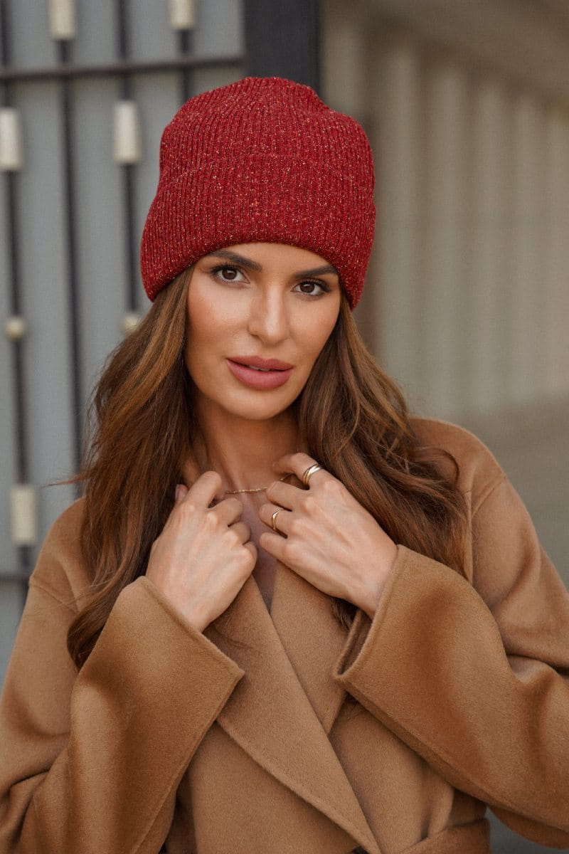 Czapka Damska, Model: Jin, Kolor: kasztanowy, Skład materiału: 45% Akryl; 37% Wełna Merino; 18% Jedwab, Rozmiar: Uniwersalny (54-60) (Czapka Damska, zdjęcie 3)