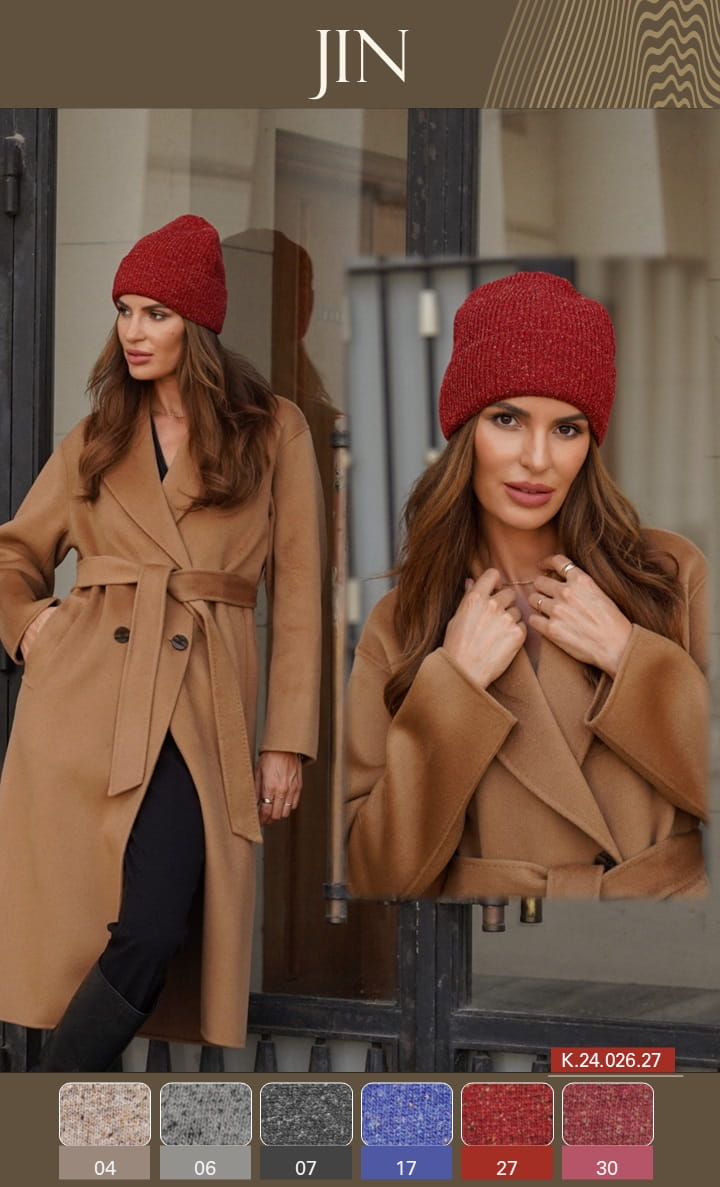 Czapka Damska, Model: Jin, Kolor: kasztanowy, Skład materiału: 45% Akryl; 37% Wełna Merino; 18% Jedwab, Rozmiar: Uniwersalny (54-60)