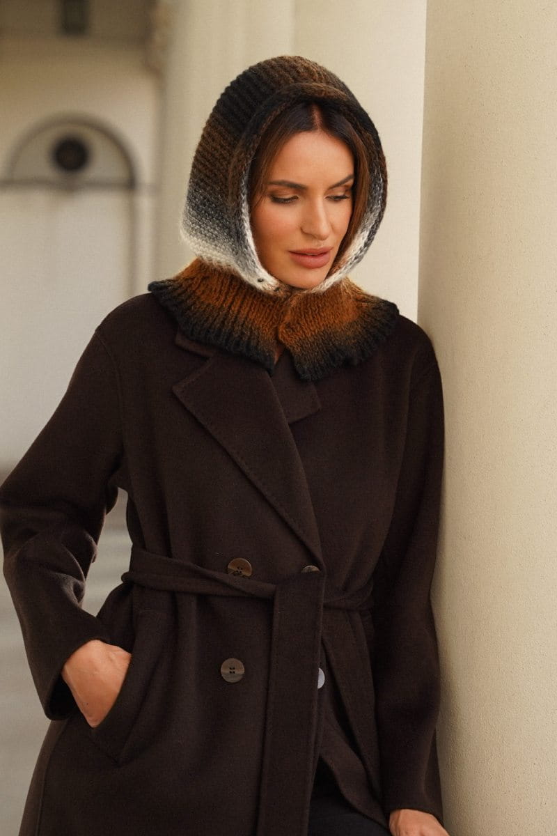 Kaptur Damski, Model: Kaptur-Virginia, Kolor: rudy, Skład materiału: 55% Poliakryl; 25% Wełna; 20% Alpaka, Przeznaczenie: Jesień/Zima, Rozmiar: Uniwersalny