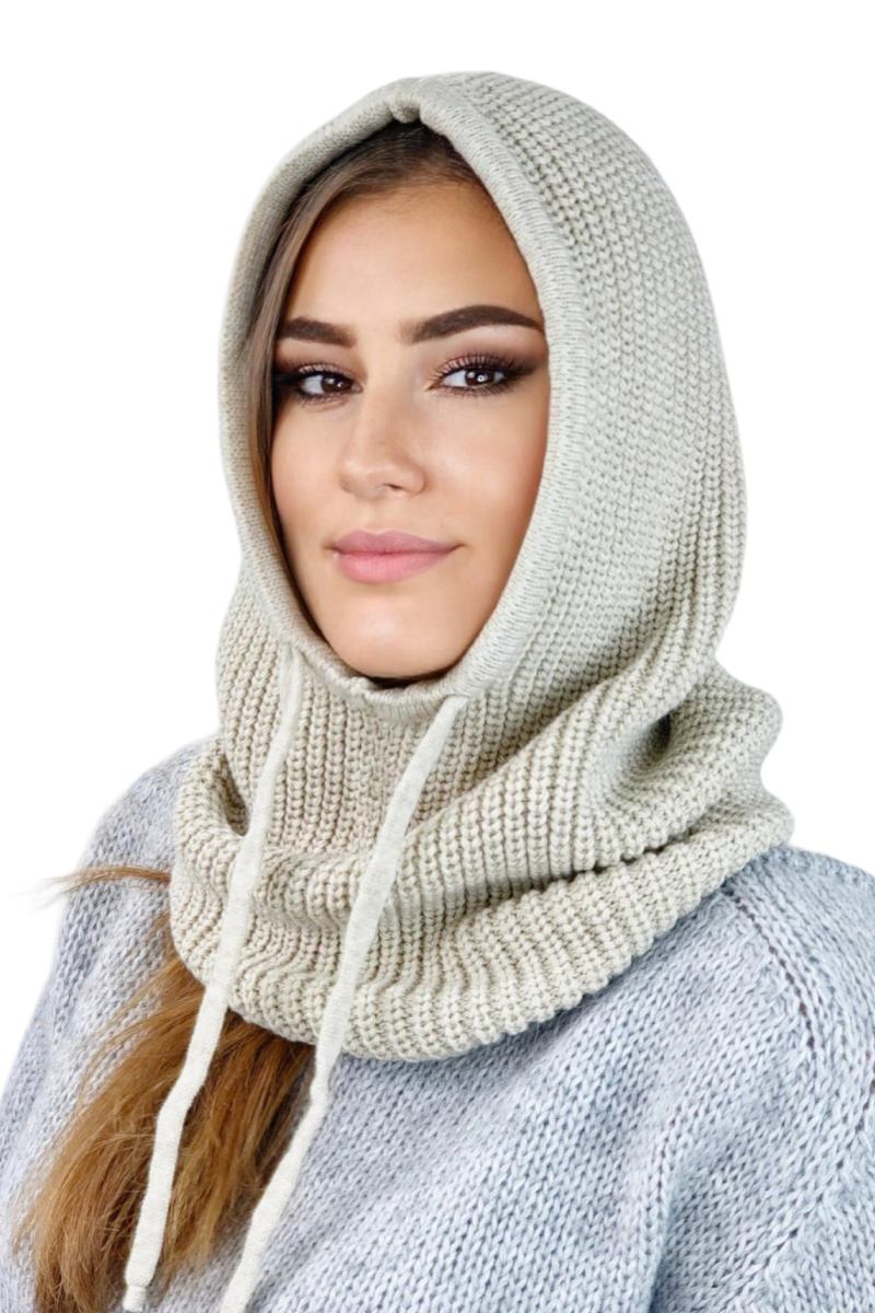Kaptur Damski, Model: Nilda-Kaptur, Kolor: beżowy, Skład materiału: 50% Akryl; 30% Wełna; 20% Poliamid, Przeznaczenie: Jesień/Zima, Rozmiar: Uniwersalny (Kaptur Damski, zdjęcie 2)
