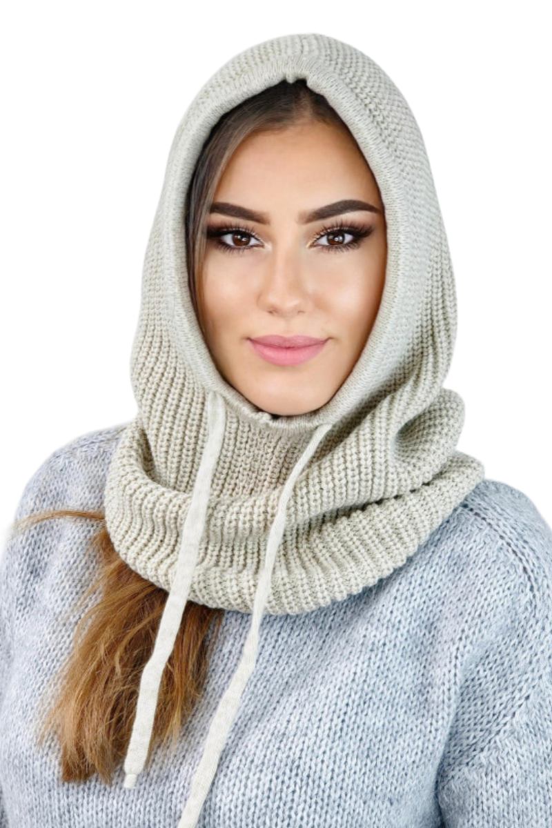 Kaptur Damski, Model: Nilda-Kaptur, Kolor: beżowy, Skład materiału: 50% Akryl; 30% Wełna; 20% Poliamid, Przeznaczenie: Jesień/Zima, Rozmiar: Uniwersalny
