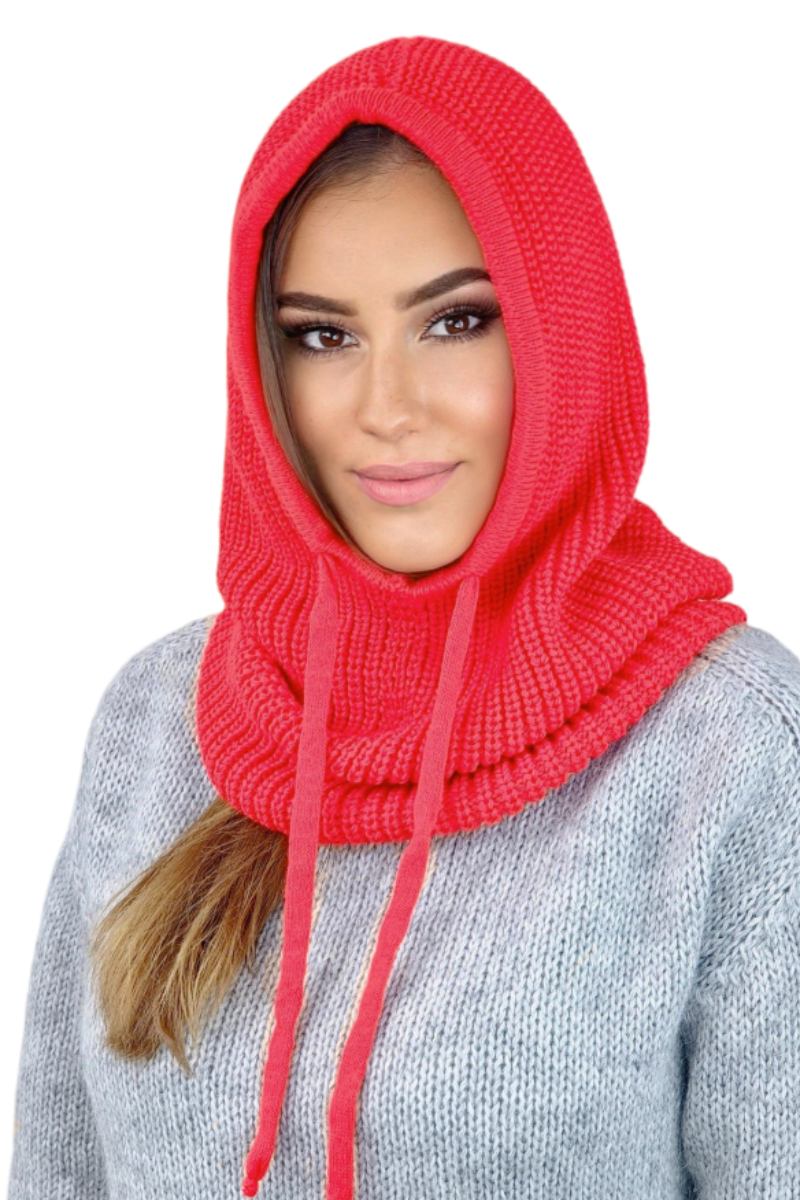 Kaptur Damski, Model: Nilda-Kaptur, Kolor: koralowy, Skład materiału: 50% Akryl; 30% Wełna; 20% Poliamid, Przeznaczenie: Jesień/Zima, Rozmiar: Uniwersalny