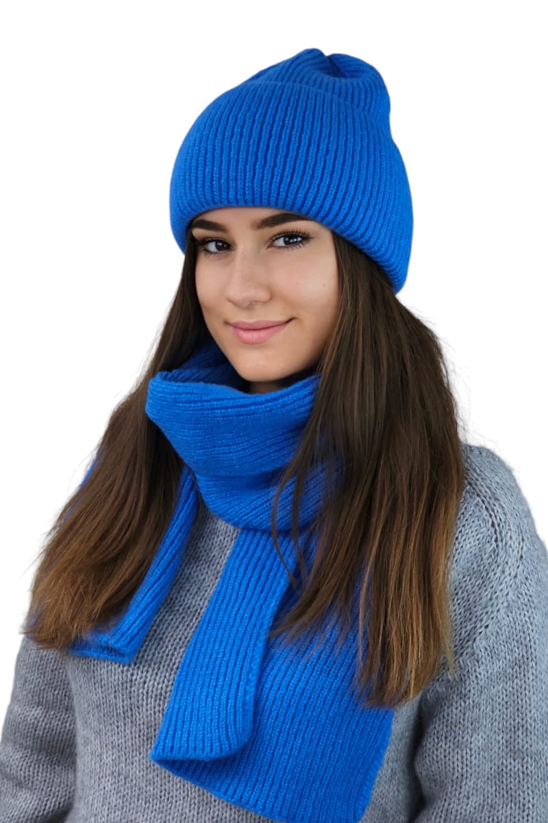 Czapki, Model: Alma-Komplet, Kolor: niebieski, Skład materiału: 76% Akryl; 12% Nylon; 12% Elite, Rozmiar: Uniwersalny (54-60)