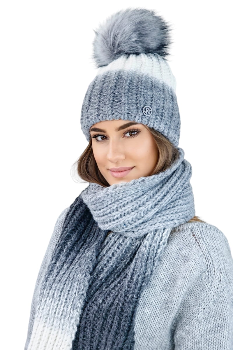 Komplet (Czapka + Szalik), Model: Alice-Komplet, Kolor: szary, Skład materiału: 55% Poliakryl; 25% Wełna; 20% Alpaka, Rozmiar: Uniwersalny (54-60)