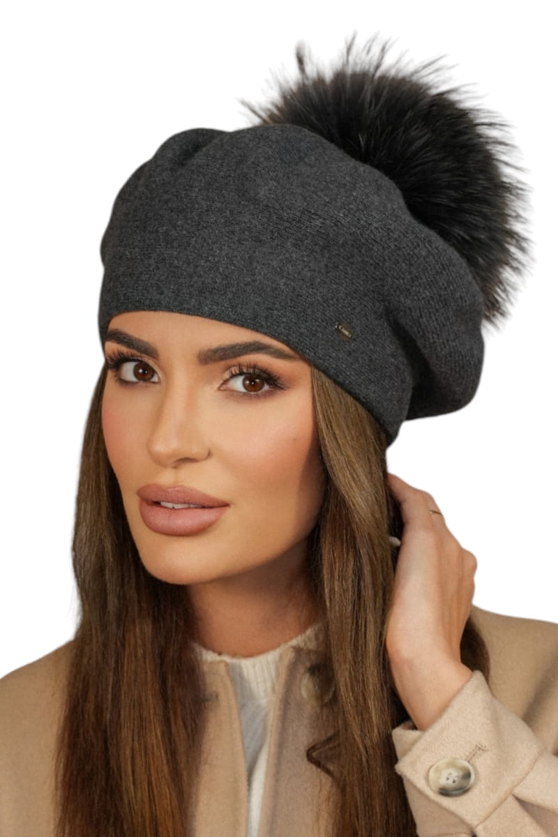 Beret Damski, Model: Fuji, Kolor: grafitowy, Skład materiału: 80% Wełna; 20% Poliamid, Przeznaczenie: Jesień/Zima, Rozmiar: Uniwersalny (54-60)