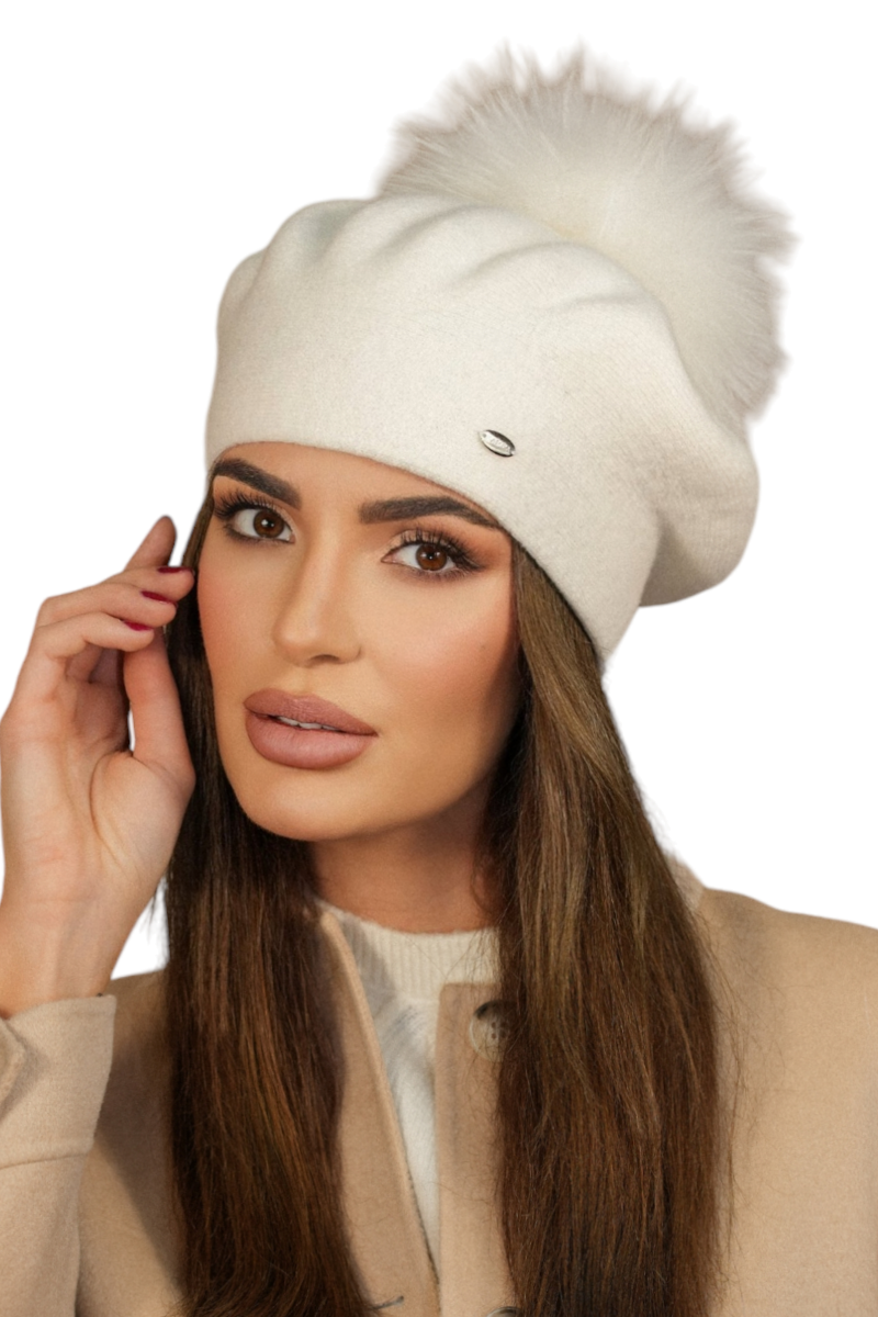 Beret Damski, Model: Fuji, Kolor: ekru, Skład materiału: 80% Wełna; 20% Poliamid, Przeznaczenie: Jesień/Zima, Rozmiar: Uniwersalny (54-60)