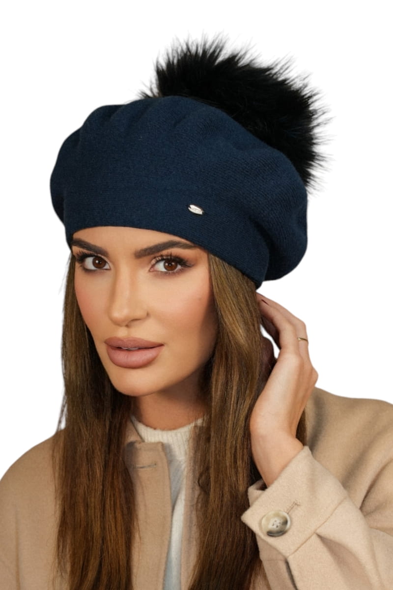 Beret Damski, Model: Fuji, Kolor: mix granatowy, Skład materiału: 80% Wełna; 20% Poliamid, Przeznaczenie: Jesień/Zima, Rozmiar: Uniwersalny (54-60)