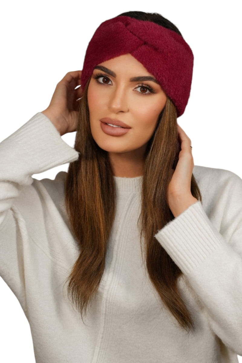 Opaska Damska, Model: Yoshi-Opaska, Kolor: bordowy, Skład materiału: 100% Poliamid, Przeznaczenie: Jesień/Zima, Rozmiar: Uniwersalny (54-60) (Opaska Damska, zdjęcie 2)