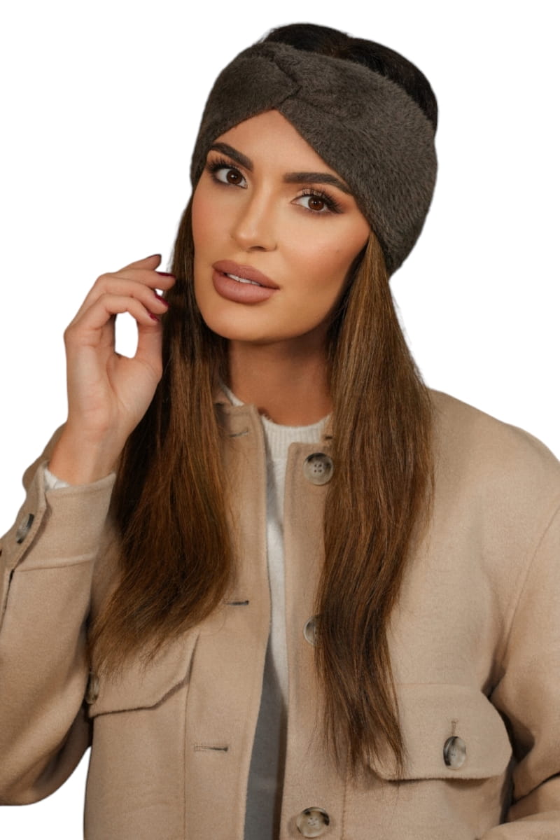 Opaska Damska, Model: Yoshi-Opaska, Kolor: brązowy, Skład materiału: 100% Poliamid, Przeznaczenie: Jesień/Zima, Rozmiar: Uniwersalny (54-60) (Opaska Damska, zdjęcie 2)