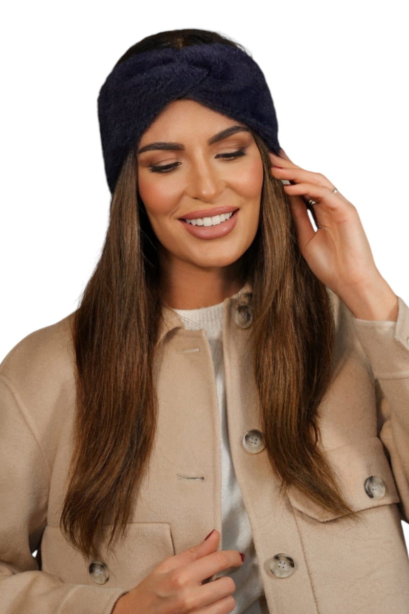 Opaska Damska, Model: Yoshi-Opaska, Kolor: granatowy, Skład materiału: 100% Poliamid, Przeznaczenie: Jesień/Zima, Rozmiar: Uniwersalny (54-60) (Opaska Damska, zdjęcie 2)