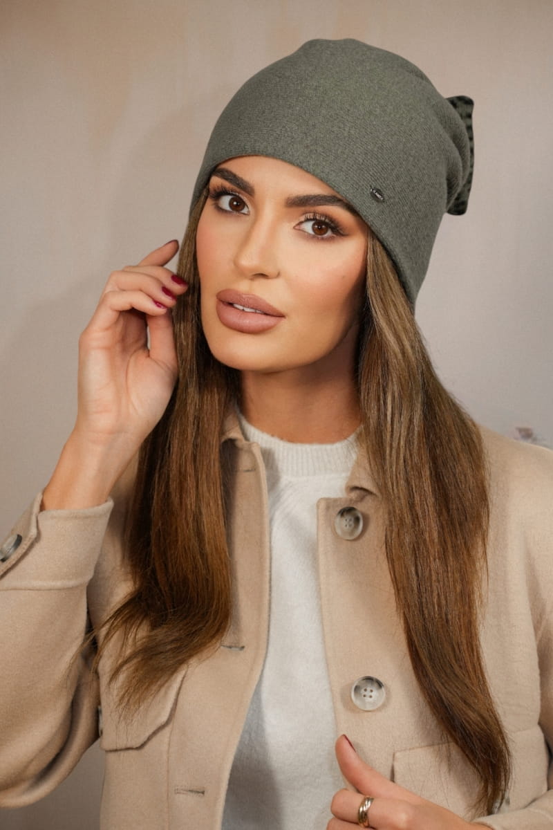 Čepice, Model: Kiku, Barva: khaki, Složení materiálu: 80% Vlna; 20% Polyamid, Určení: Podzim/Zima, Velikost: Univerzální (54-60) (Čepice, fotografie 4)