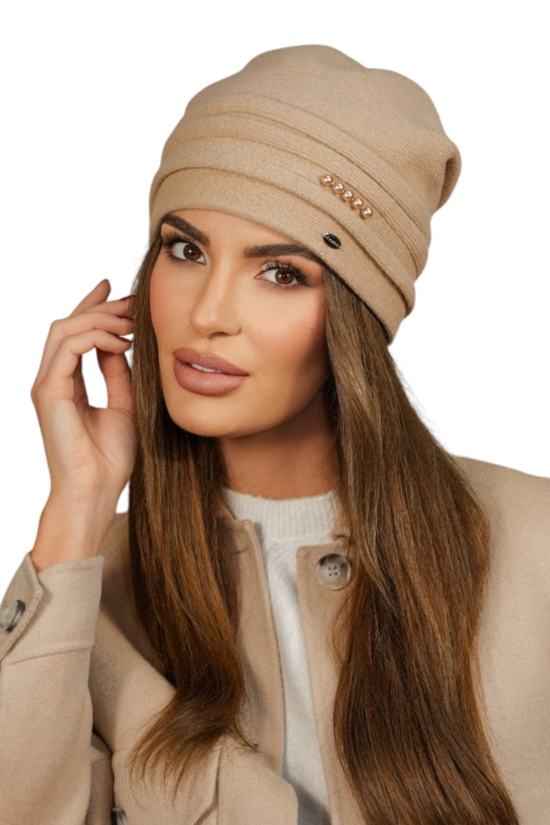 Čepice, Model: Sakura, Barva: camelová, Složení materiálu: 80% Vlna; 20% Polyamid, Určení: Podzim/Zima, Velikost: Univerzální (54-60)