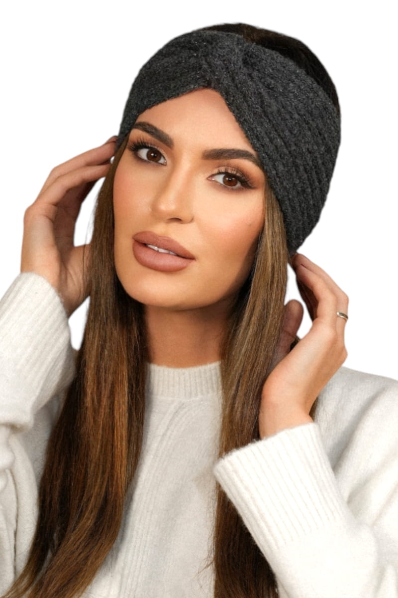 Opaska Damska, Model: Boogi-Opaska, Kolor: grafitowy, Skład materiału: 46% Poliakryl; 22% Poliester; 12% Poliamid; 10% Wełna; 5% Alpaka; 4% Poliester Metalik; 1% Elastan, Przeznaczenie: Jesień/Zima, Rozmiar: Uniwersalny (54-60)