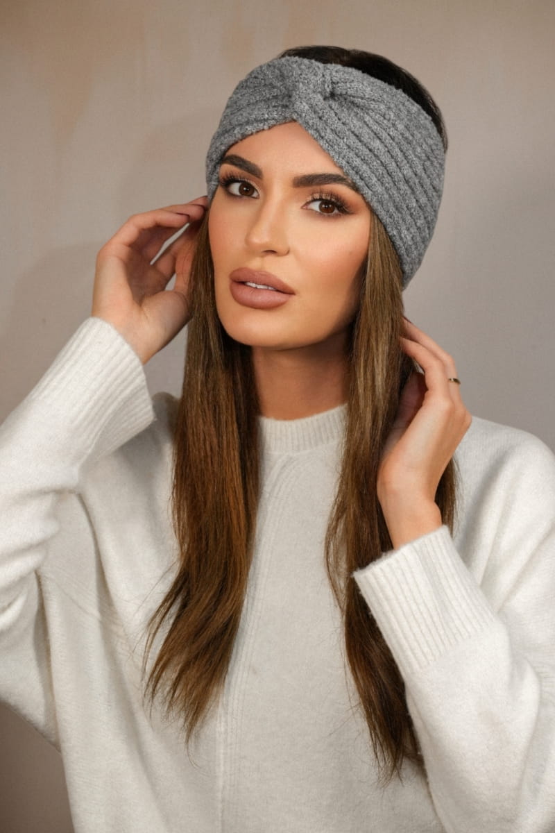 Opaska Damska, Model: Boogi-Opaska, Kolor: szary, Skład materiału: 46% Poliakryl; 22% Poliester; 12% Poliamid; 10% Wełna; 5% Alpaka; 4% Poliester Metalik; 1% Elastan, Przeznaczenie: Jesień/Zima, Rozmiar: Uniwersalny (54-60) (Opaska Damska, zdjęcie 3)