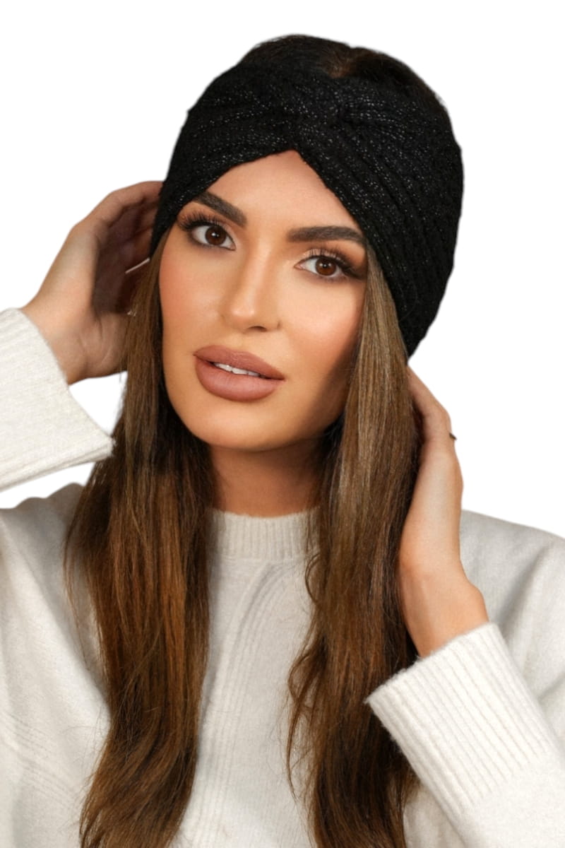 Opaska Damska, Model: Boogi-Opaska, Kolor: czarny, Skład materiału: 46% Poliakryl; 22% Poliester; 12% Poliamid; 10% Wełna; 5% Alpaka; 4% Poliester Metalik; 1% Elastan, Przeznaczenie: Jesień/Zima, Rozmiar: Uniwersalny (54-60)