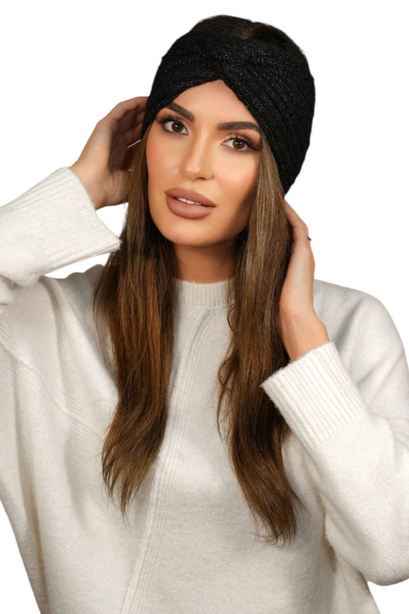 Opaska Damska, Model: Boogi-Opaska, Kolor: czarny, Skład materiału: 46% Poliakryl; 22% Poliester; 12% Poliamid; 10% Wełna; 5% Alpaka; 4% Poliester Metalik; 1% Elastan, Przeznaczenie: Jesień/Zima, Rozmiar: Uniwersalny (54-60) (Opaska Damska, zdjęcie 2)