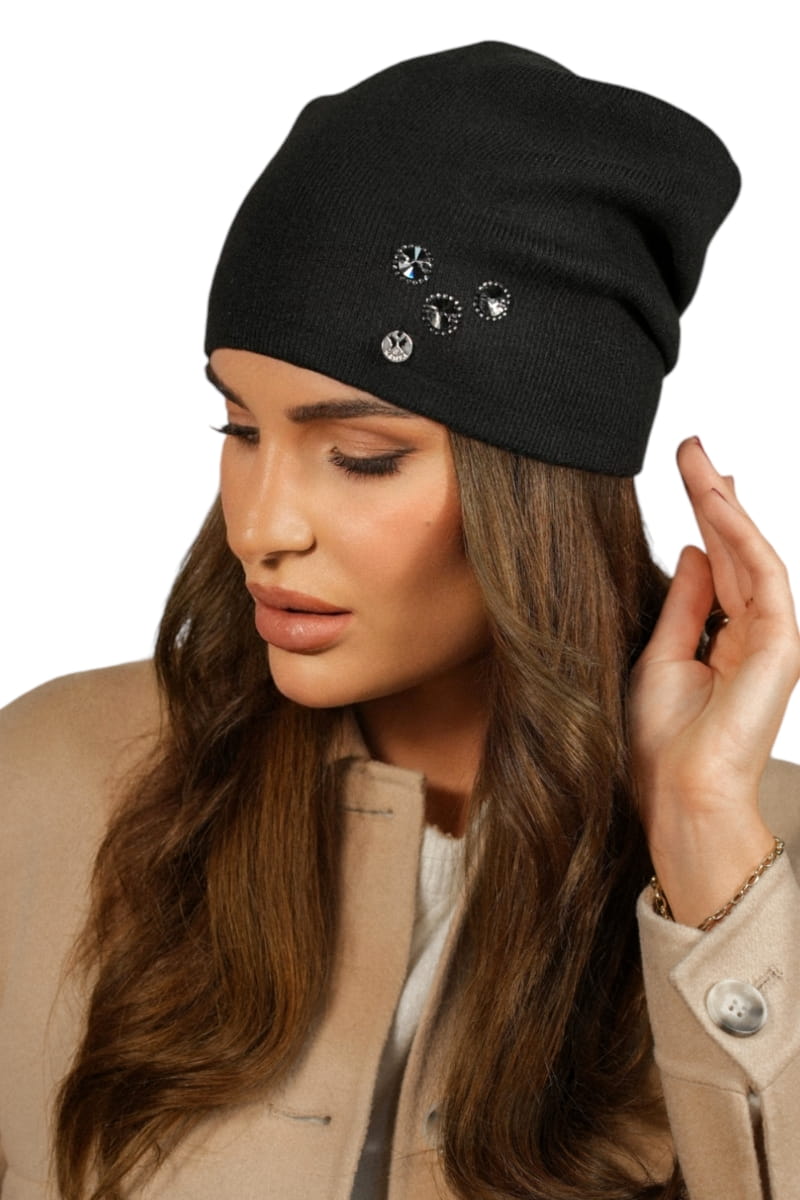 Czapka Damska, Model: Marcus, Kolor: czarny, Skład materiału: 40% Akryl; 25% Wiskoza; 20% Wełna; 15% Elastan, Przeznaczenie: Jesień/Zima, Rozmiar: Uniwersalny (54-60)