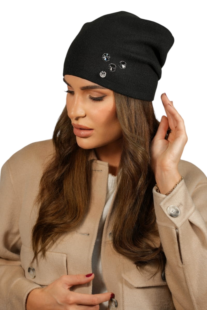 Czapka Damska, Model: Marcus, Kolor: czarny, Skład materiału: 40% Akryl; 25% Wiskoza; 20% Wełna; 15% Elastan, Przeznaczenie: Jesień/Zima, Rozmiar: Uniwersalny (54-60) (Czapka Damska, zdjęcie 2)