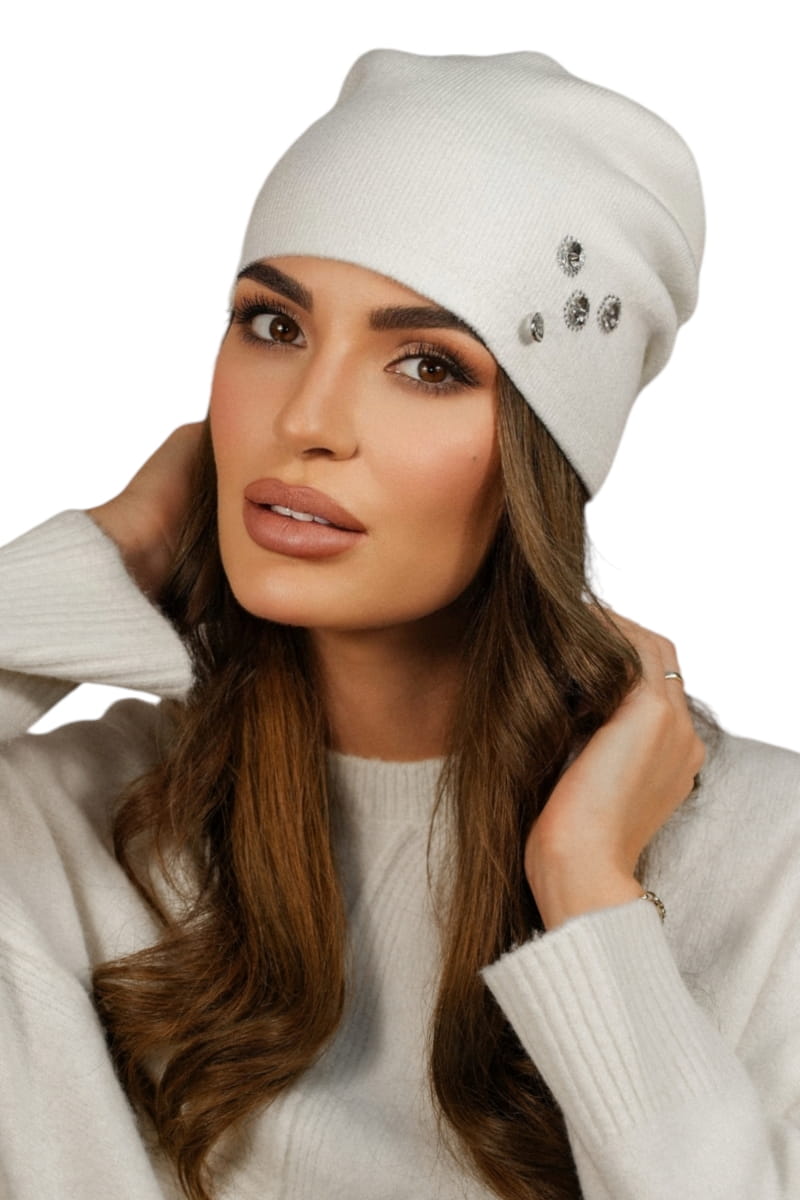 Czapka Damska, Model: Marcus, Kolor: ekru, Skład materiału: 40% Akryl; 25% Wiskoza; 20% Wełna; 15% Elastan, Rozmiar: Uniwersalny (54-60)
