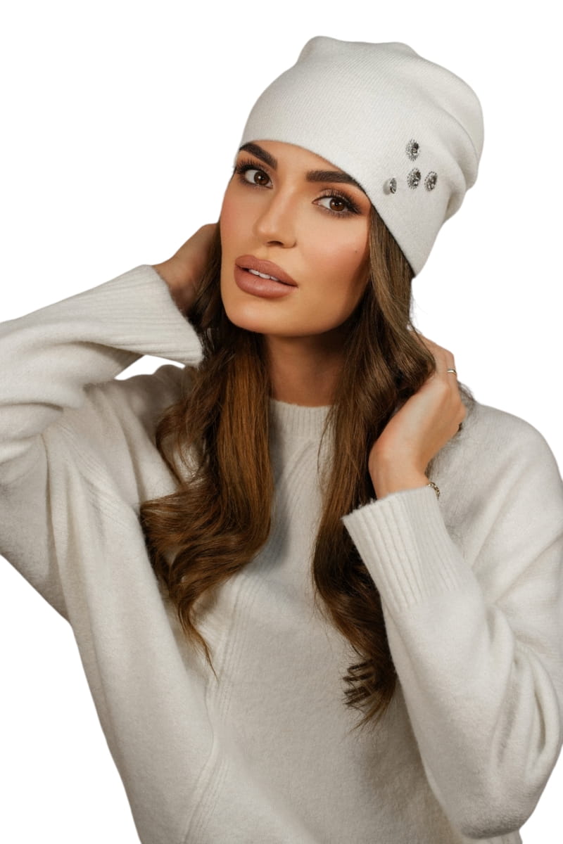 Czapka Damska, Model: Marcus, Kolor: ekru, Skład materiału: 40% Akryl; 25% Wiskoza; 20% Wełna; 15% Elastan, Rozmiar: Uniwersalny (54-60) (Czapka Damska, zdjęcie 2)