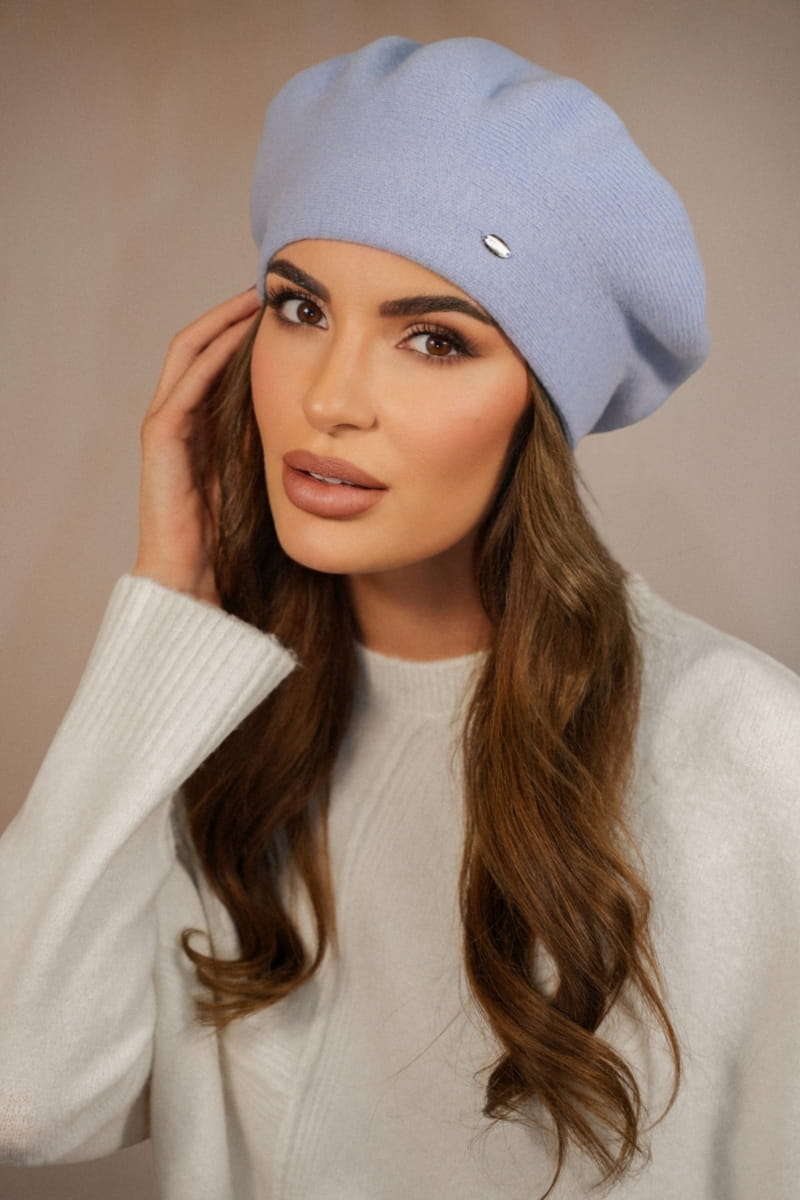 Beret Damski, Model: Kiang, Kolor: błękitny, Skład materiału: 80% Wełna; 20% Poliamid, Przeznaczenie: Jesień/Zima, Rozmiar: Uniwersalny (54-60) (Beret Damski, zdjęcie 3)