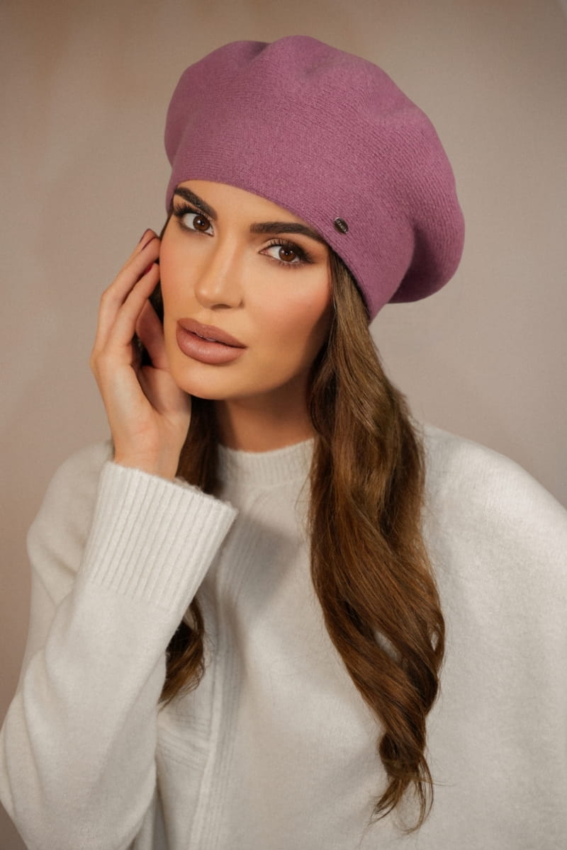 Beret Damski, Model: Kiang, Kolor: lilas, Skład materiału: 80% Wełna; 20% Poliamid, Przeznaczenie: Jesień/Zima, Rozmiar: Uniwersalny (54-60) (Beret Damski, zdjęcie 3)