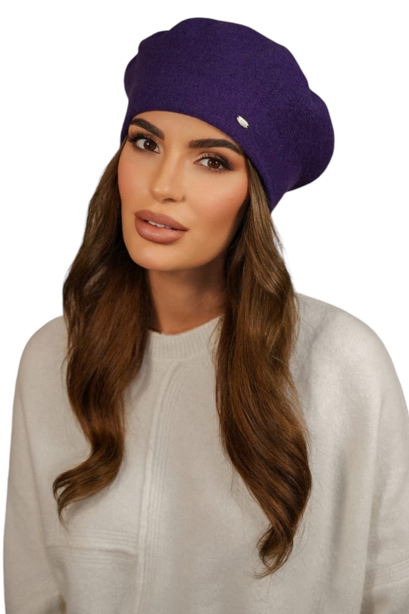 Beret Damski, Model: Kiang, Kolor: fioletowy, Skład materiału: 80% Wełna; 20% Poliamid, Przeznaczenie: Jesień/Zima, Rozmiar: Uniwersalny (54-60) (Beret Damski, zdjęcie 2)