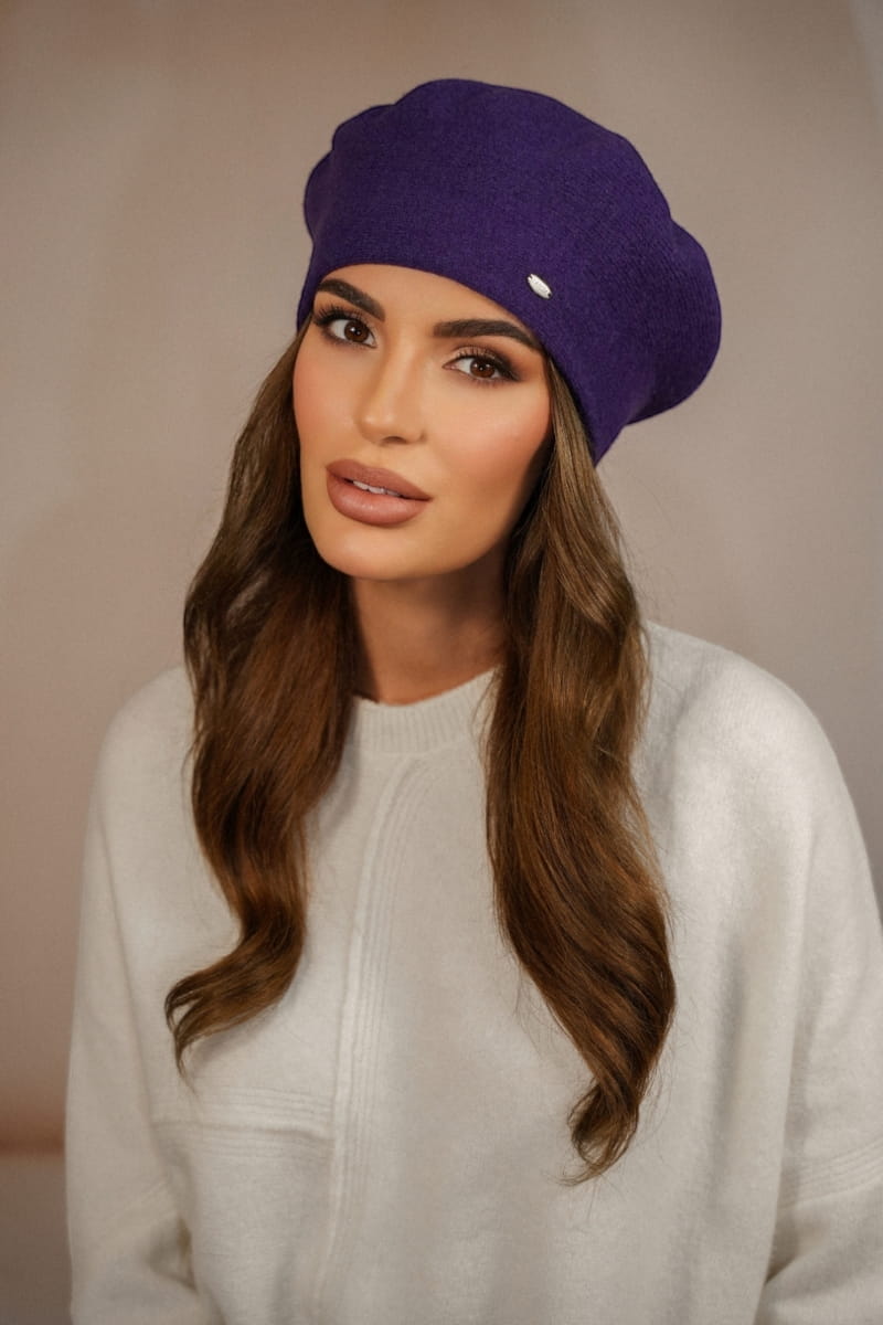 Beret Damski, Model: Kiang, Kolor: fioletowy, Skład materiału: 80% Wełna; 20% Poliamid, Przeznaczenie: Jesień/Zima, Rozmiar: Uniwersalny (54-60) (Beret Damski, zdjęcie 3)