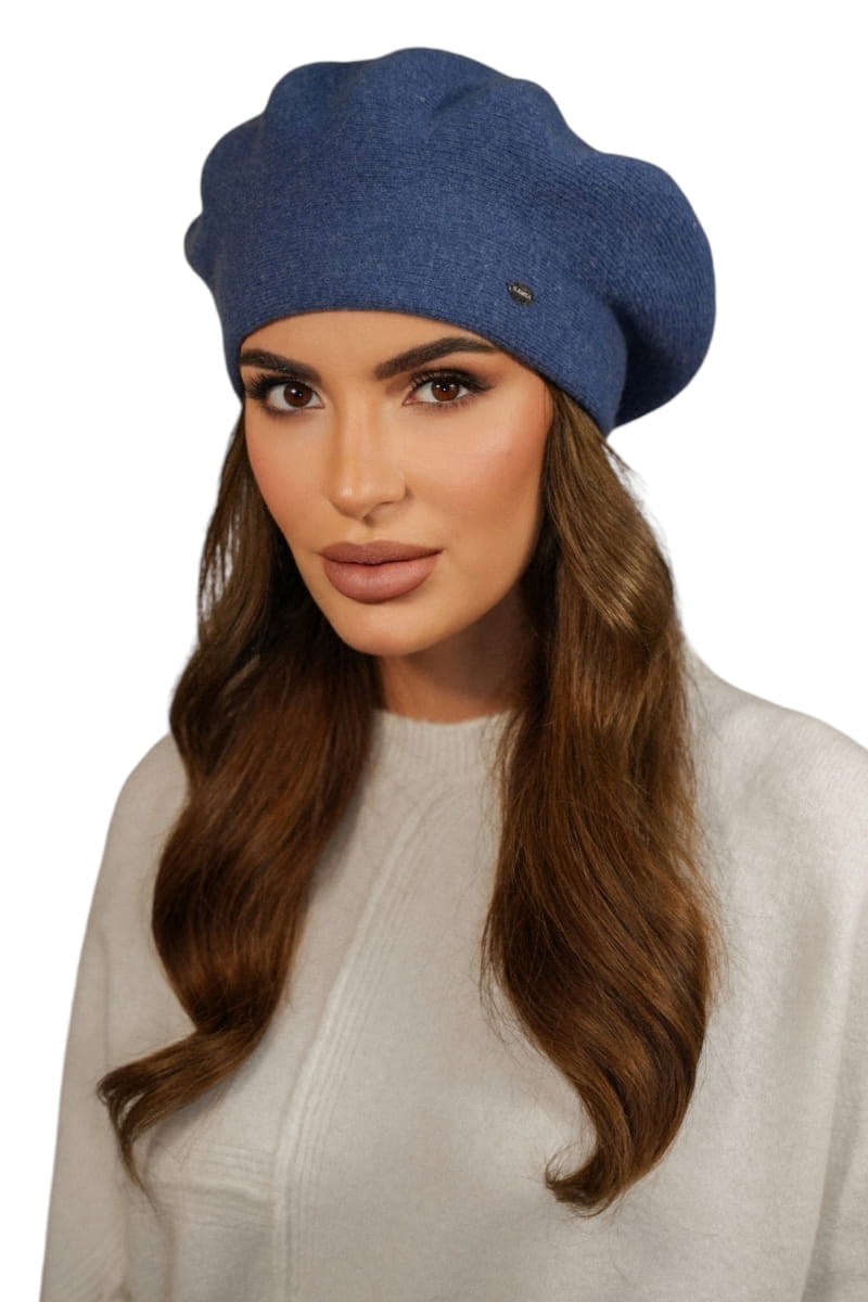 Beret Damski, Model: Kiang, Kolor: jeansowy, Skład materiału: 80% Wełna; 20% Poliamid, Przeznaczenie: Jesień/Zima, Rozmiar: Uniwersalny (54-60) (Beret Damski, zdjęcie 2)