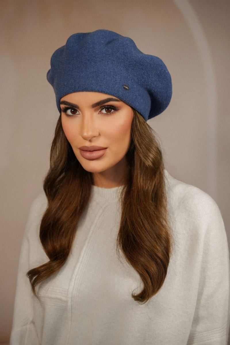 Beret Damski, Model: Kiang, Kolor: jeansowy, Skład materiału: 80% Wełna; 20% Poliamid, Przeznaczenie: Jesień/Zima, Rozmiar: Uniwersalny (54-60) (Beret Damski, zdjęcie 3)