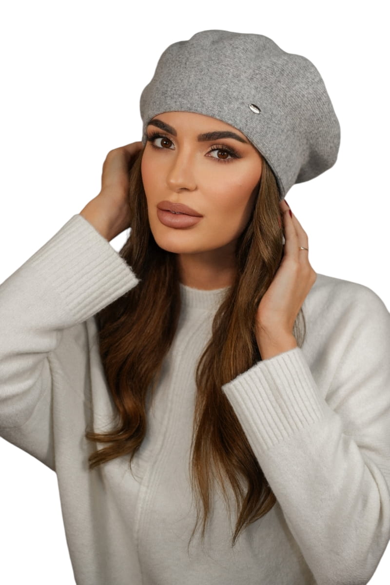 Beret Damski, Model: Kiang, Kolor: szary, Skład materiału: 80% Wełna; 20% Poliamid, Przeznaczenie: Jesień/Zima, Rozmiar: Uniwersalny (54-60) (Beret Damski, zdjęcie 2)