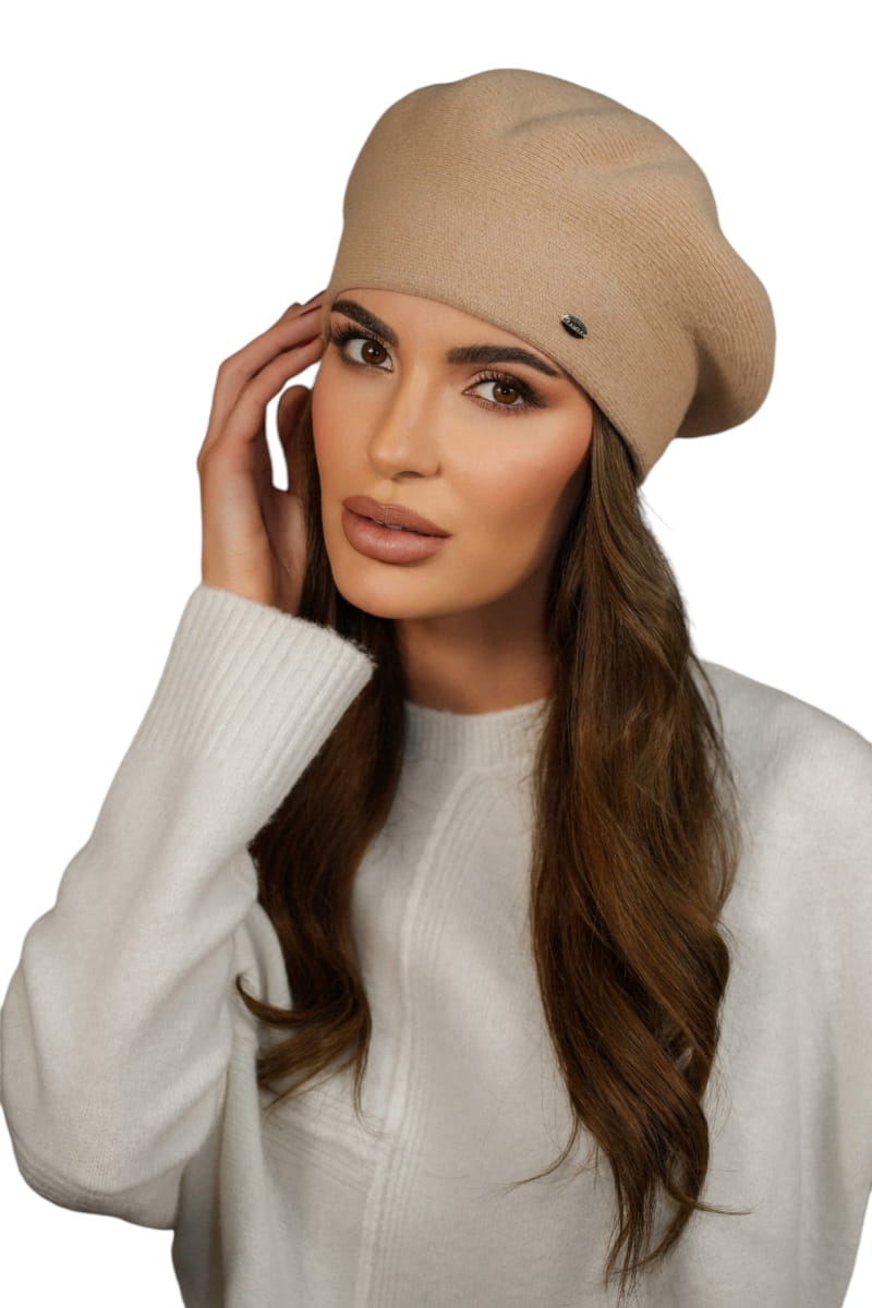 Beret Damski, Model: Kiang, Kolor: piaskowy, Skład materiału: 80% Wełna; 20% Poliamid, Przeznaczenie: Jesień/Zima, Rozmiar: Uniwersalny (54-60) (Beret Damski, zdjęcie 2)