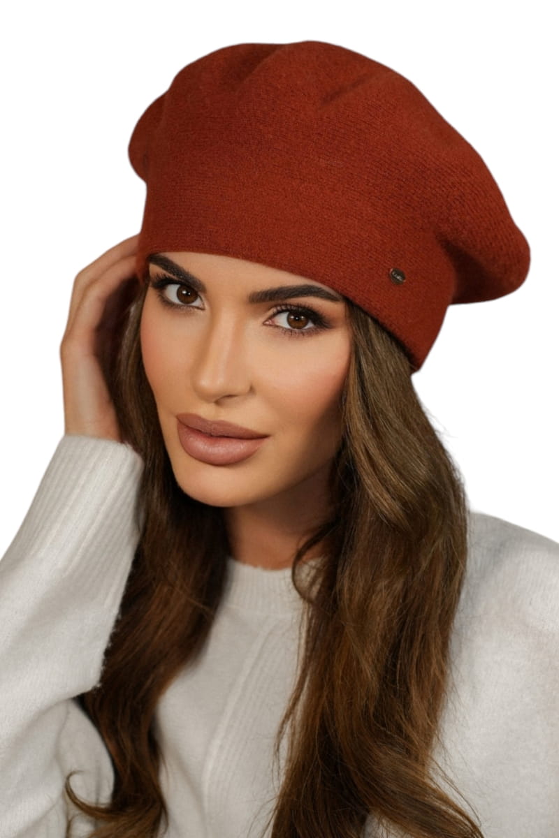 Beret Damski, Model: Kiang, Kolor: ceglany, Skład materiału: 80% Wełna; 20% Poliamid, Przeznaczenie: Jesień/Zima, Rozmiar: Uniwersalny (54-60)