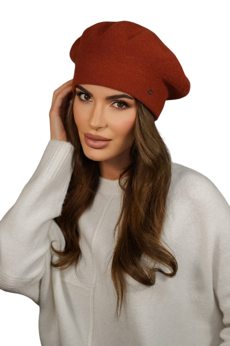 Beret Damski, Model: Kiang, Kolor: ceglany, Skład materiału: 80% Wełna; 20% Poliamid, Przeznaczenie: Jesień/Zima, Rozmiar: Uniwersalny (54-60) (Beret Damski, zdjęcie 2)