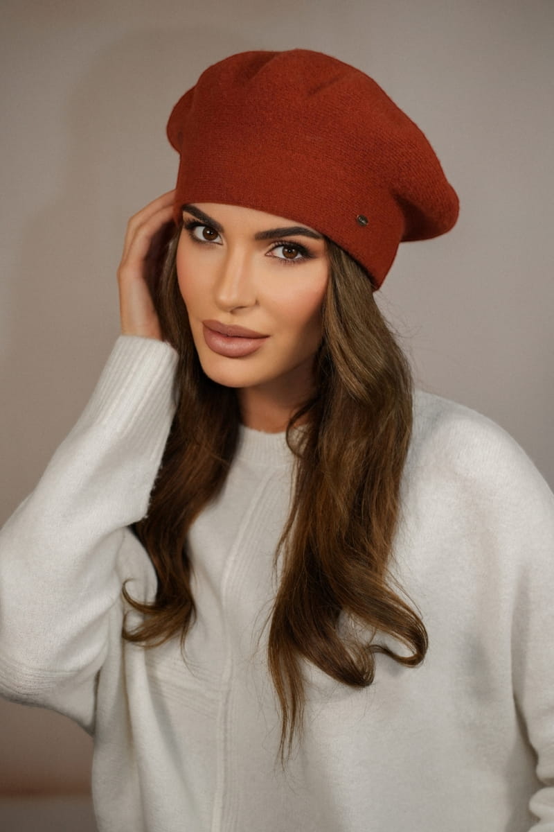 Beret Damski, Model: Kiang, Kolor: ceglany, Skład materiału: 80% Wełna; 20% Poliamid, Przeznaczenie: Jesień/Zima, Rozmiar: Uniwersalny (54-60) (Beret Damski, zdjęcie 3)