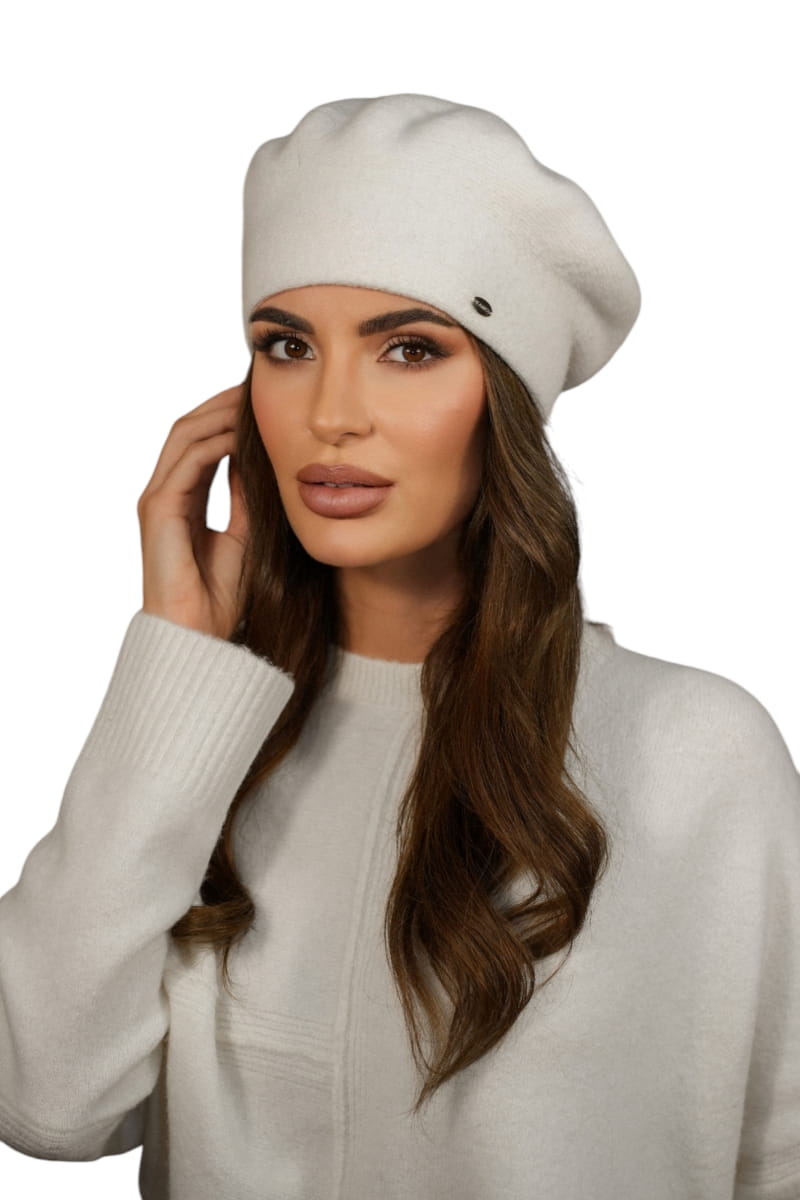 Beret Damski, Model: Kiang, Kolor: ekru, Skład materiału: 80% Wełna; 20% Poliamid, Przeznaczenie: Jesień/Zima, Rozmiar: Uniwersalny (54-60) (Beret Damski, zdjęcie 2)