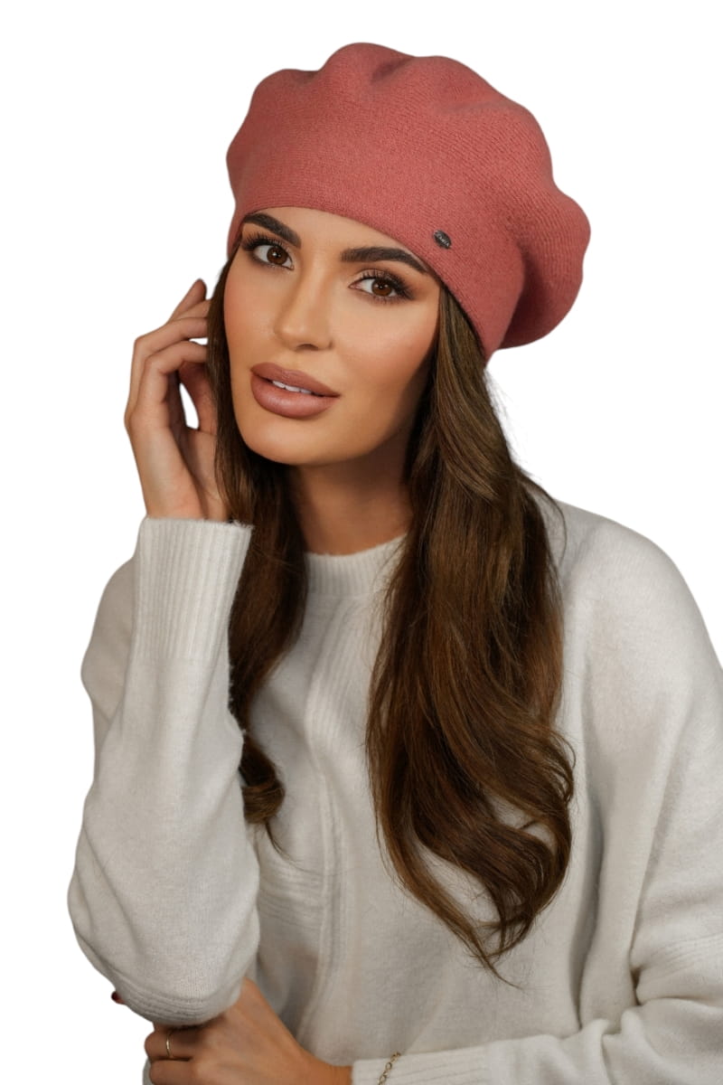 Beret Damski, Model: Kiang, Kolor: koralowy, Skład materiału: 80% Wełna; 20% Poliamid, Przeznaczenie: Jesień/Zima, Rozmiar: Uniwersalny (54-60) (Beret Damski, zdjęcie 2)