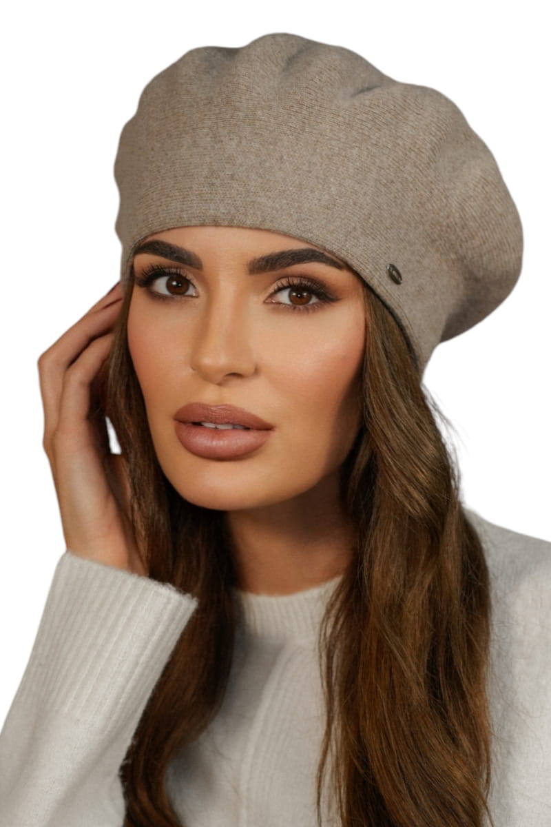 Beret Damski, Model: Kiang, Kolor: ciemny beżowy, Skład materiału: 80% Wełna; 20% Poliamid, Przeznaczenie: Jesień/Zima, Rozmiar: Uniwersalny (54-60)