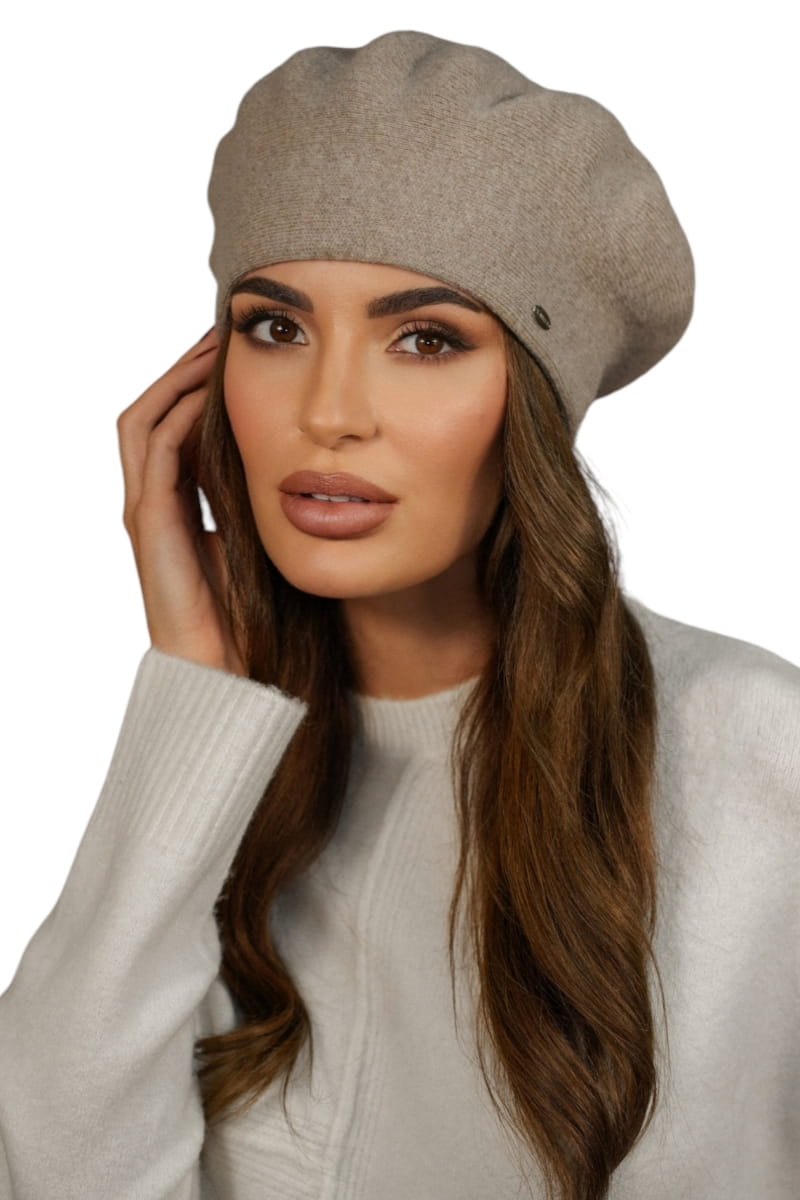 Beret Damski, Model: Kiang, Kolor: ciemny beżowy, Skład materiału: 80% Wełna; 20% Poliamid, Przeznaczenie: Jesień/Zima, Rozmiar: Uniwersalny (54-60) (Beret Damski, zdjęcie 2)