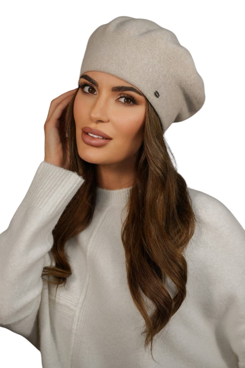 Beret Damski, Model: Kiang, Kolor: beżowy, Skład materiału: 80% Wełna; 20% Poliamid, Przeznaczenie: Jesień/Zima, Rozmiar: Uniwersalny (54-60) (Beret Damski, zdjęcie 2)
