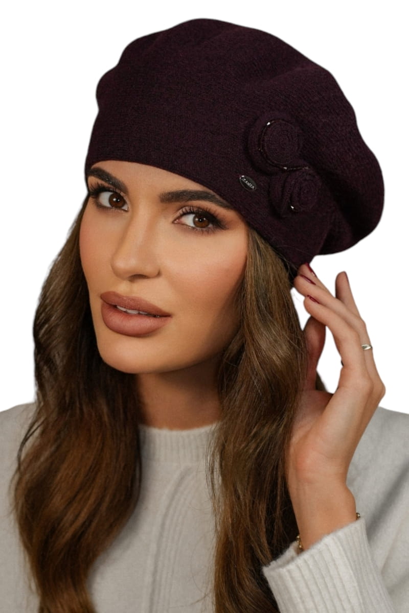 Beret Damski, Model: Bara, Kolor: fioletowy, Skład materiału: 80% Wełna; 20% Poliamid, Przeznaczenie: Jesień/Zima, Rozmiar: Uniwersalny (54-60)