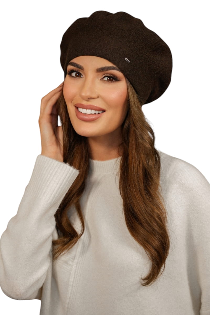 Beret Damski, Model: Kiang, Kolor: brąz-kakao, Skład materiału: 80% Wełna; 20% Poliamid, Przeznaczenie: Jesień/Zima, Rozmiar: Uniwersalny (54-60) (Beret Damski, zdjęcie 2)