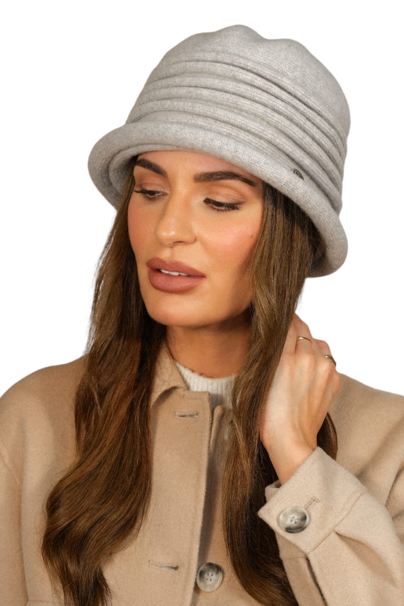 Kapelusz Damski, Model: Salerno, Kolor: jasny szary, Skład materiału: 80% Wełna; 20% Poliamid, Rozmiar: Uniwersalny (54-60)