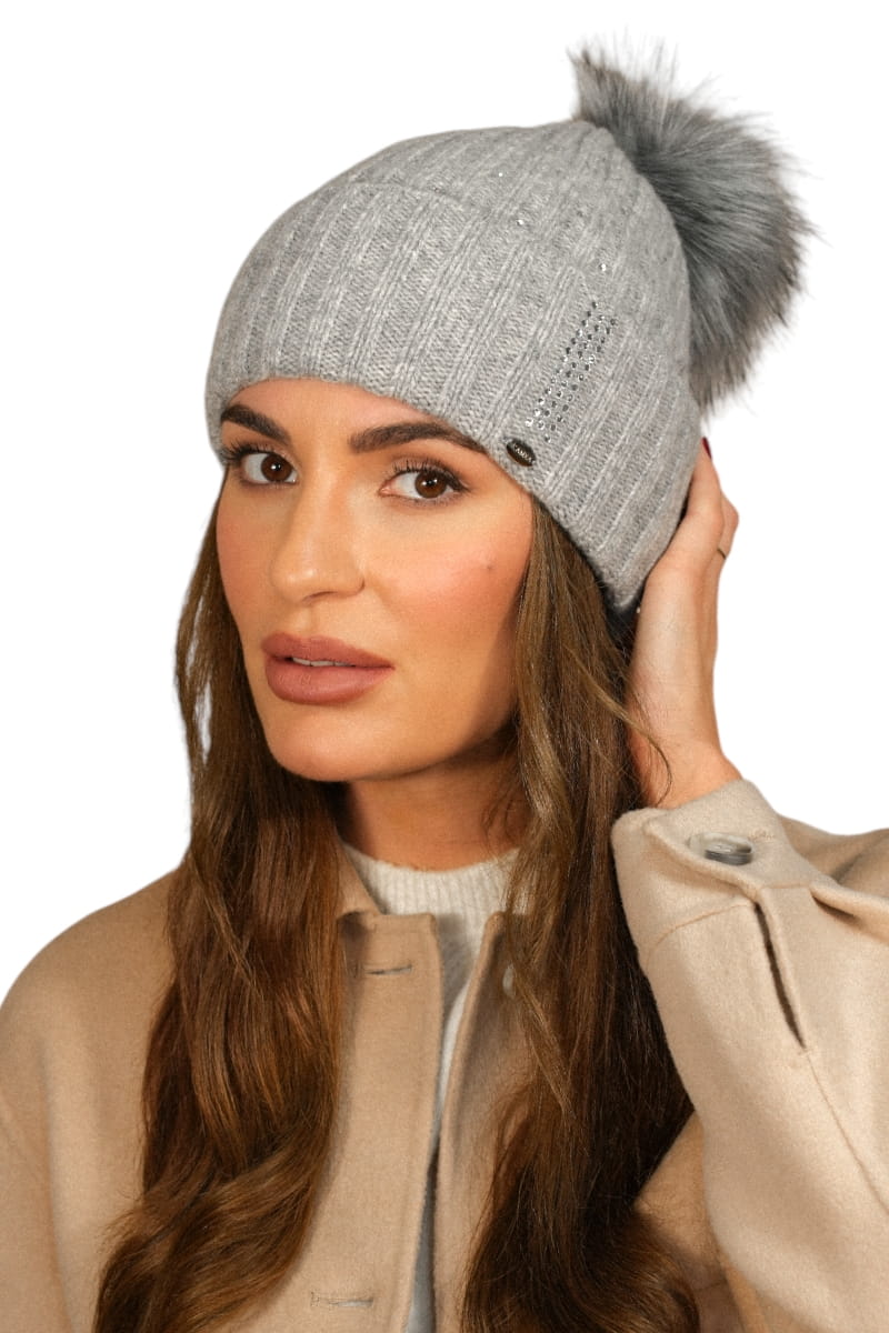 Czapka Damska, Model: Nila, Kolor: szary, Skład materiału: 80% Wełna; 20% Poliamid, Rozmiar: Uniwersalny (54-60)