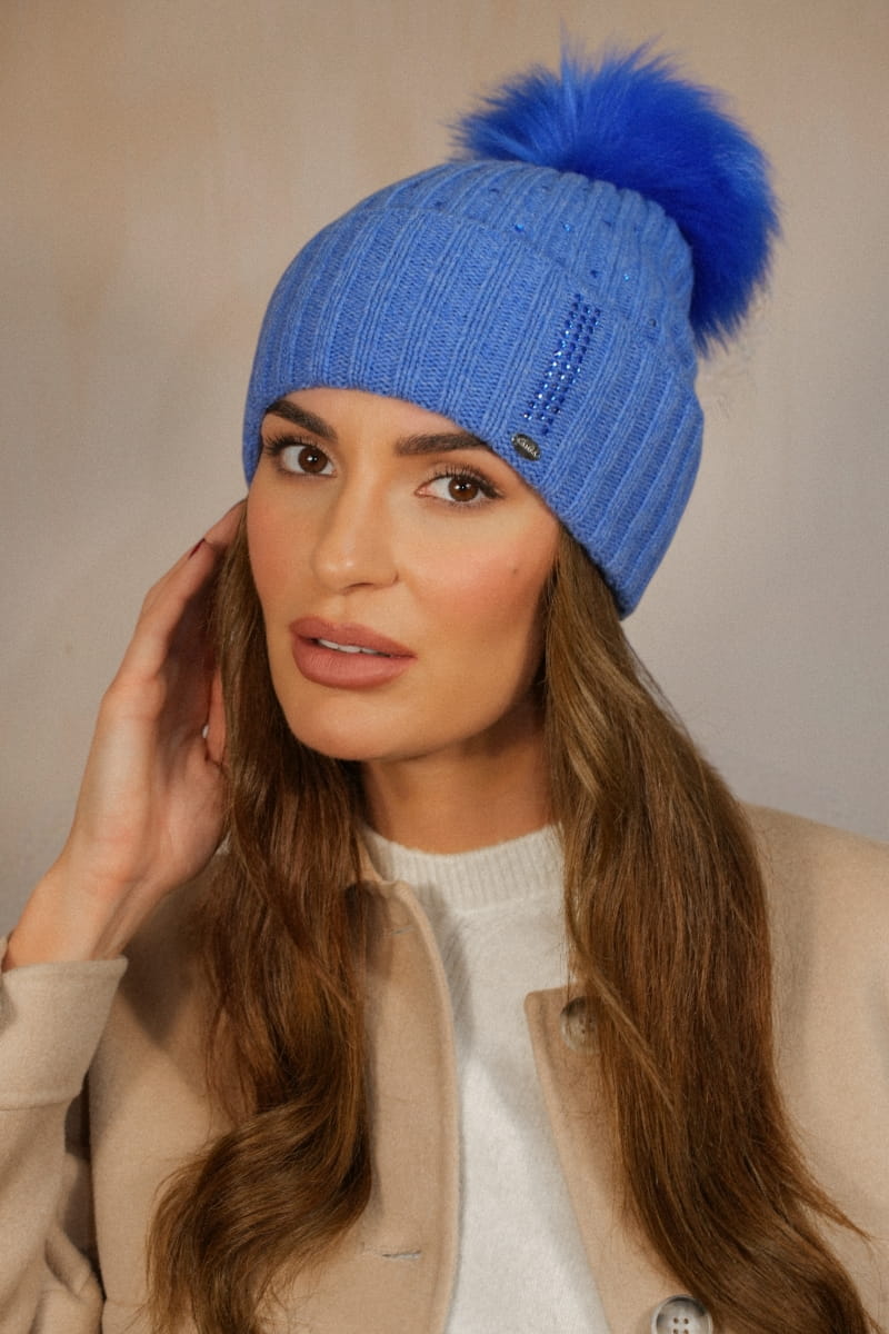 Czapka Damska, Model: Nila, Kolor: niebieski, Skład materiału: 80% Wełna; 20% Poliamid, Rozmiar: Uniwersalny (54-60) (Czapka Damska, zdjęcie 2)