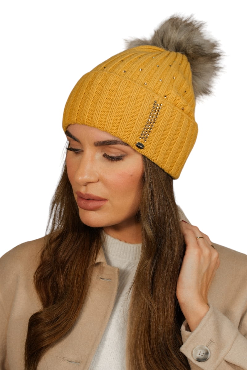 Czapka Damska, Model: Nila, Kolor: miodowy, Skład materiału: 80% Wełna; 20% Poliamid, Rozmiar: Uniwersalny (54-60)